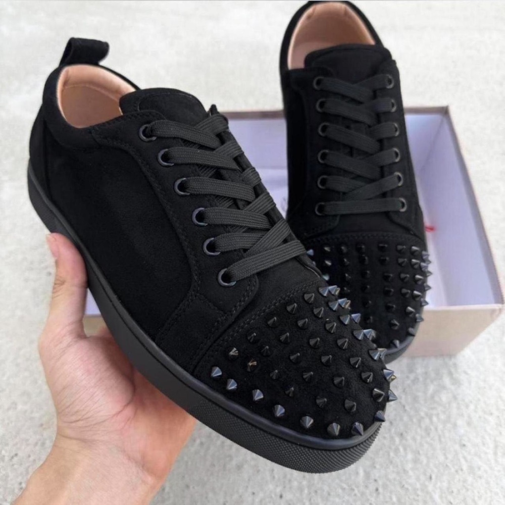 Christian Louboutin Black Studded Sneakers with Suede Finish